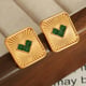 EH725 Green Stone Gold Stud Earrings